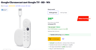 Google Chromecast met Google TV - HD - Wit voor €29,9 bij Bol.com