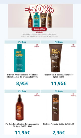 -50% de Descuento en la Segunda Unidad Piz Buin.