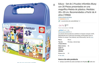 Marca Educa Maleta Puzzle Bluey 2x20 Piezas por 5,20€.
