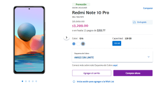 Redmi Note 10 Pro 128GB por $3,299 en Telcel