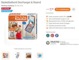 53% korting op Basketbalbord Deurhanger & Staand bij Lobbes