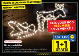 Alle kerstverlichting 1+1 gratis bij Lidl van 24 t/m 26 november