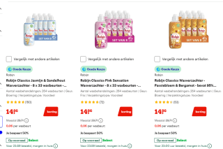 Diverse varianten Robijn wasverzachter 8 x 33 wasbeurten voor €14,86 bij Bol