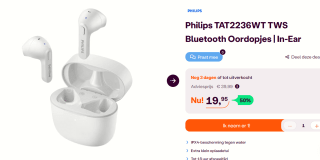 Philips TAT2206 - Draadloze In-Ear Oordopjes - Roze of wit voor €19,95 bij Ibood