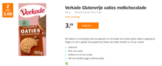 Verkade Glutenvrije Oaties 2 voor €3 bij AH