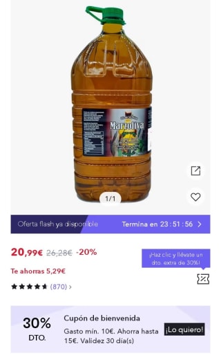 Marzoliva aceite suave 5 L por 14,69€.