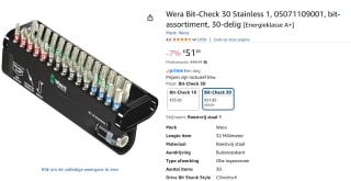 Wera Bit-Check 30 Stainless 1, 30-delig voor €51,85 bij Amazon