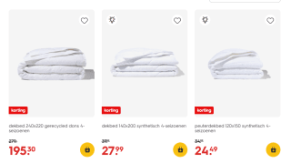 dekbedden en hoofdkussens 30% korting bij de Hema