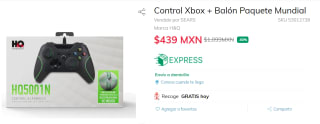 Control Xbox HQ5001N + Balón Mundial a $439 en Sears