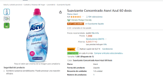 Suavizante Concentrado Asevi Azul 60 dosis por 1.72€