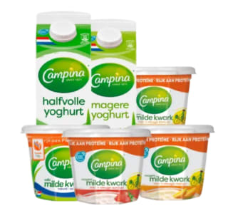 1+1 gratis op Campina Yoghurt naturel of kwark bij de Plus