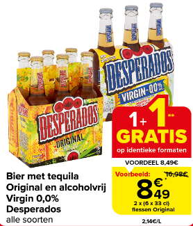 [België] 12x 33 cl Desperados voor €8,49 bij Carrefour