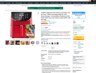 Freidora COSORI de Aire Práctica y Duradera 5,5L Air Fryer 1700W por 79,99€