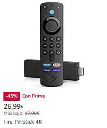 43% de Descuento! Fire TV Stick 4K con mando por voz Alexa (incluye controles para el televisor)