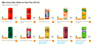 Alle Coca-Cola, Fanta en Fuze Tea 250 ml 2 blikjes voor €0,99 bij de AH