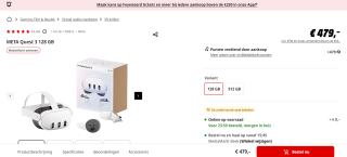 Meta Quest 3 VR 128 GB bril voor €479 bij Mediamarkt