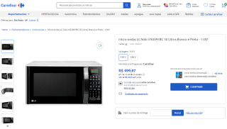 Micro-ondas da LG, modelo Solo MS3091BC de 30 Litros - R$ 499,97