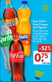 Coca Cola, Fanta of Sprite voor €0,75 per liter bij de Aldi in Duitsland