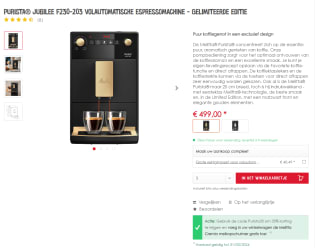 Melitta Purista Jubilee volautomatische espressomachine + gratis Melitta Cremio melkopschuimer voor €324,35