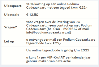 50% korting op een online Podium Cadeaukaart met een tegoed t.w.v. €25 met Vriendenloterij