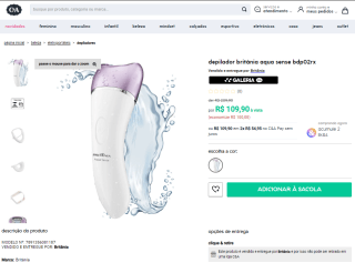 Depilador da Britânia, modelo Aqua Sense - R$ 109,90