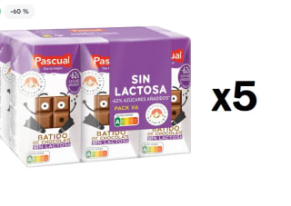 5 Packs de Pascual Batido de chocolate sin lactosa, 6 unidades de 200 ml por 4.95€
