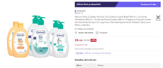 Nenuco Pack Cuidado Familiar 2x Champú Suave Bebé 500 ml + 2x Leche Hidratante 500 ml + 2x Gel de Ducha Classic 650 ml por 24,79€