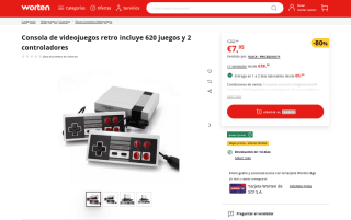 Consola de videojuegos retro incluye 620 juegos y 2 controladores por 7,95€
