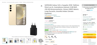 Samsung Galaxy S24 8GB/256 GB y cargador 45W + Tarjeta regalo 200€ por 819.13€