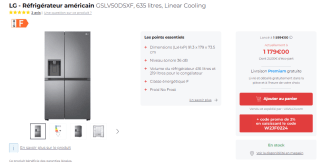 Réfrigérateur américain Lg GSLV50DSXF, 635 litres, Linear Cooling à 1179€