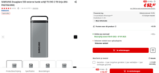 Samsung T5 EVO 2TB Grey externe SSD voor €92,97 bij de Mediamarkt in België