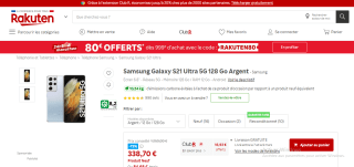 Smartphone Samsung Galaxy S21 Ultra 5G 128 Go Argent à 338,70€