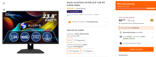 Monitor Alurin CoreVision 24 FHD 23.8" LED IPS FullHD 100Hz por 89€