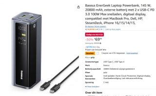 Baseus EnerGeek Laptop Powerbank, 145 W, 20800 mAh, voor €53,99 bij Amazon