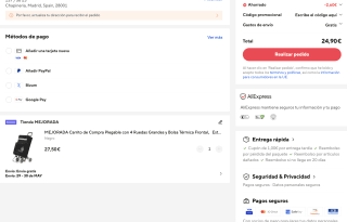 Carrito de Compra Plegable con 4 Ruedas Grandes y Bolsa Térmica a solo 24,90€