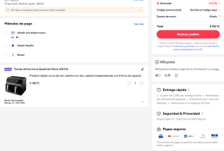 Freidora digital Jocca de aire caliente con dos cubetas independientes con 4 litros de capacidad cada una 1700W de potencia por solo 52,71€