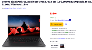 Lenovo ThinkPad T16 Gen 3 laptop voor €1149 bij Decathlon