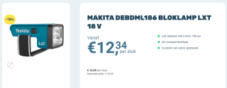 Makita DEADML186 Accu Zaklamp "Blok" LED 18v voor €12,99