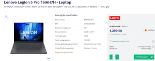 Lenovo Legion 5 Pro 16IAH7H (82RF00Q2MH) voor €1.299 bij Azerty