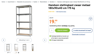 Handson stellingkast zwaar metaal 180x90x40 cm 175 kg voor 19,99 euro