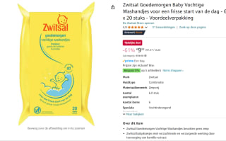 Zwitsal Goedemorgen Vochtige Washandjes - 6 x 20 stuks - Voordeelverpakking voor €9,39 bij Amazon