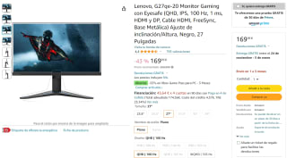 Monitor Gaming con Eyesafe Lenovo, G27qe-20 por 169,99