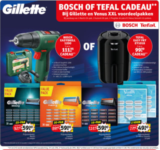 Gratis Bosch boormachine of Tefal airfryer bij aankoop van Gillette of Venus XXL voordeelpakken bij Kruidvat