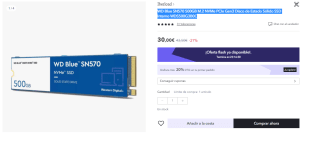 Disco Duro Interno WD Blue SN570 500GB SSD por 22.5€