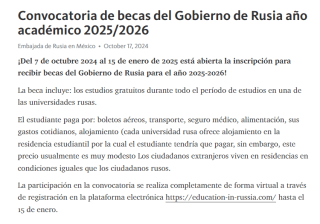 Becas para estudiar en Rusia 2025-2026 por Embajada de Rusia en México
