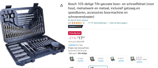 Bosch Accessories 103-delige TiN-gecoate boor- en schroefbitset voor €17,99 bij Amazon