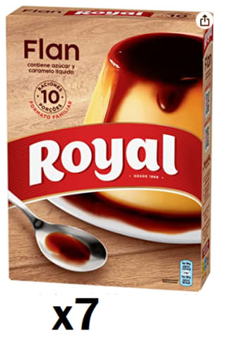 Pack de 7 Unidades de Royal Flan Con Caramelo Líquido Preparado En Polvo 10 Raciones por 10.75€