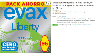 2 Unidades de Evax Liberty Compresas Sin Alas, Normal, 96 Unidades, Se Adaptan al Cuerpo y Neutralizan los Olores por 23.18€