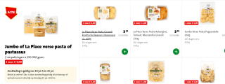 Jumbo of La Place verse pasta of pastasaus 2 pakken voor €4