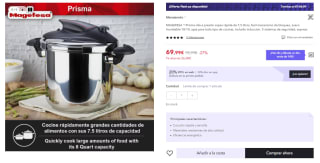 MAGEFESA ® Prisma olla a presión súper rápida de 7,5 litros, facil mecanismo de bloqueo, acero Inoxidable 18/10, apta para todo tipo de cocinas, incluido inducción, 5 sistemas de seguridad, express por 54.99€